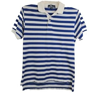 Steeplechase Men's M Blue White Striped Polo Shirt Short Sleeve Classic Preppy